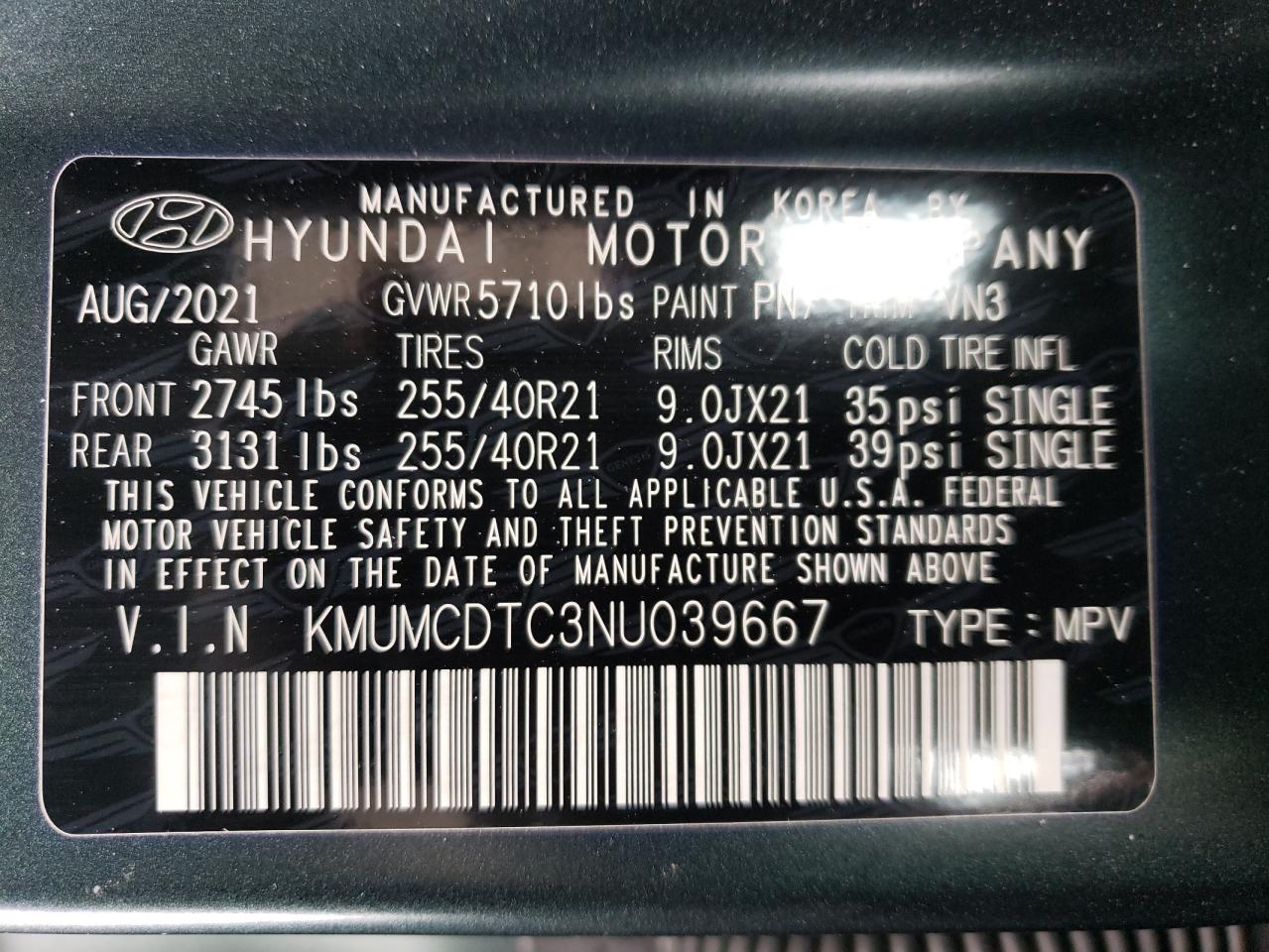 2022 GENESIS GV70 BASE VIN:KMUMCDTC3NU039667