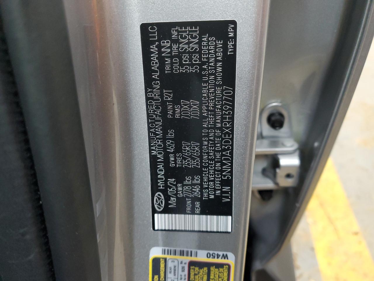 2024 HYUNDAI TUCSON SE VIN:5NMJA3DEXRH397707