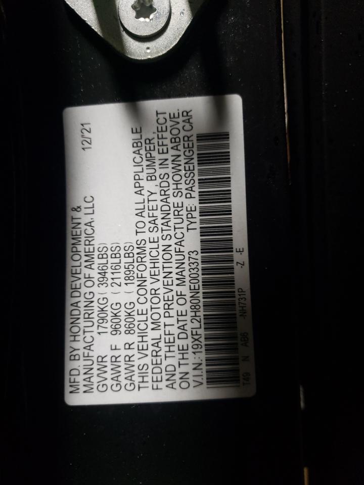 2022 HONDA CIVIC SPORT VIN:19XFL2H80NE003373