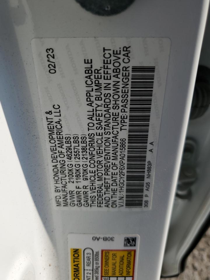 2023 HONDA ACCORD HYBRID EXL VIN:1HGCY2F6XPA015866