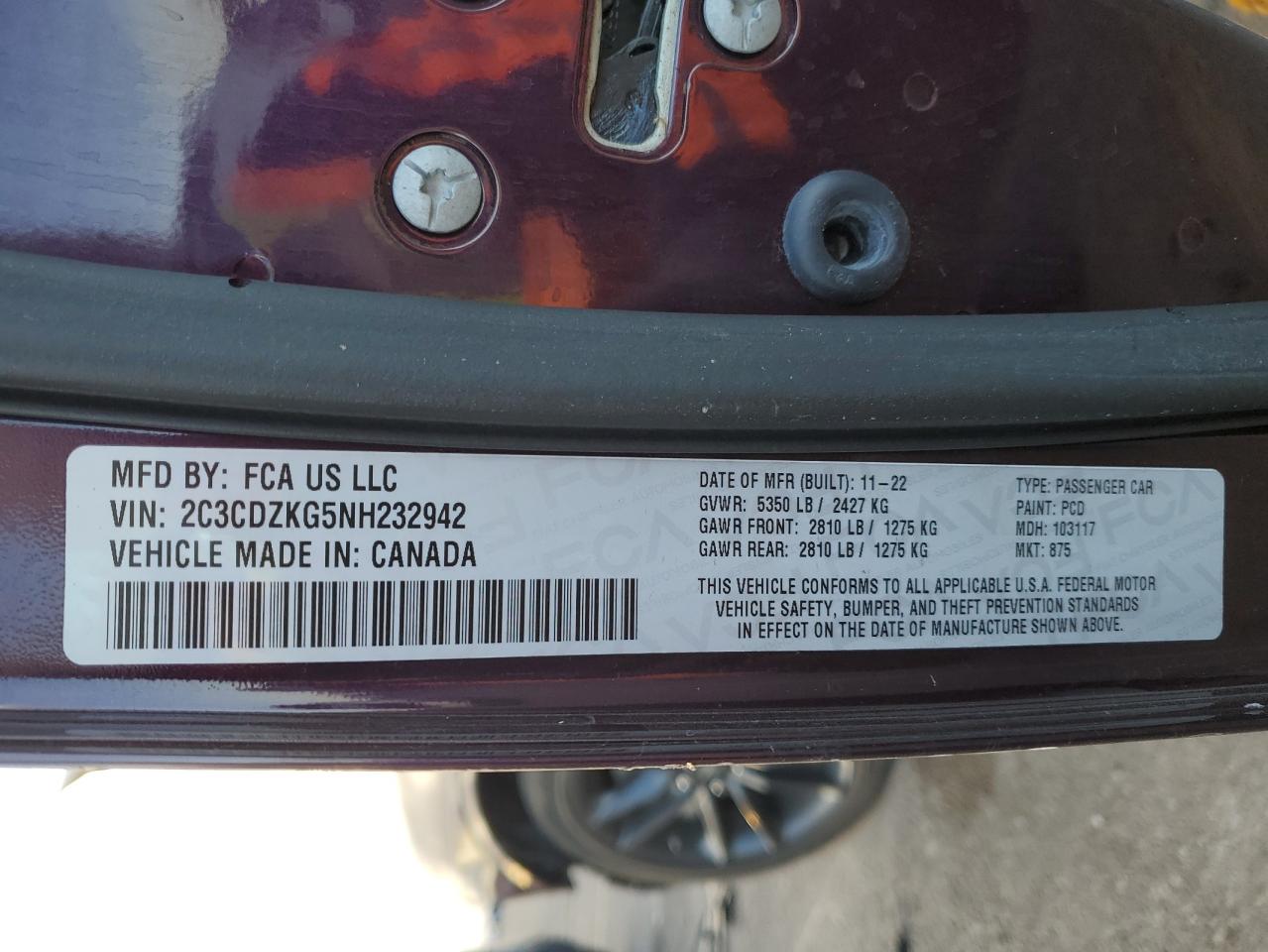 2022 DODGE CHALLENGER GT VIN:2C3CDZKG5NH232942