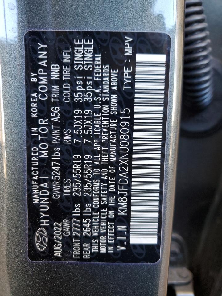 2022 HYUNDAI TUCSON LIMITED VIN:KM8JFDA2XNU080915