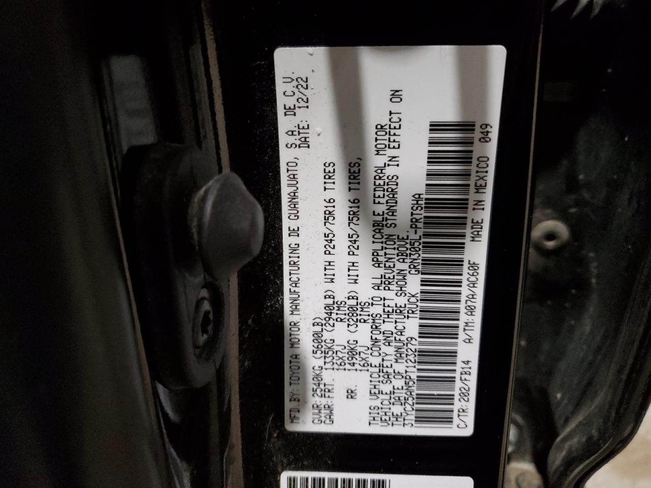 2023 TOYOTA TACOMA DOUBLE CAB VIN:3TYCZ5AN5PT123279