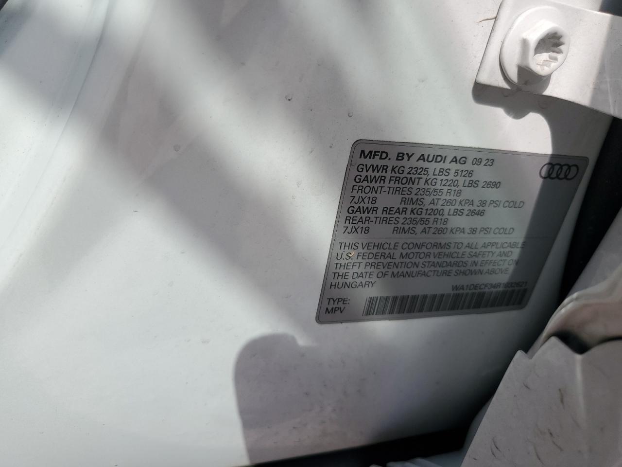 2024 AUDI Q3 PREMIUM S LINE 45 VIN:WA1DECF34R1032621