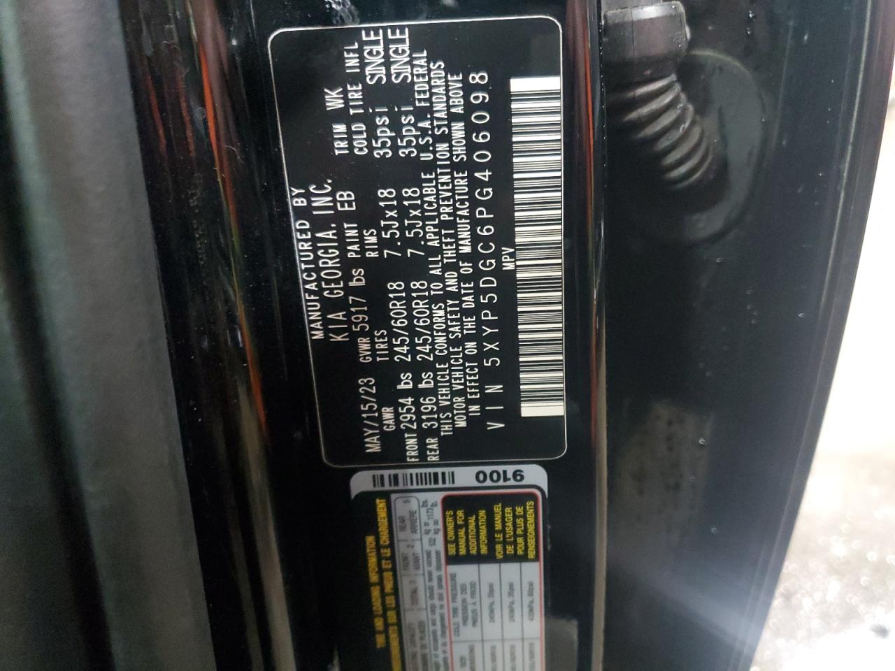 2023 KIA TELLURIDE SX VIN:5XYP5DGC6PG406098