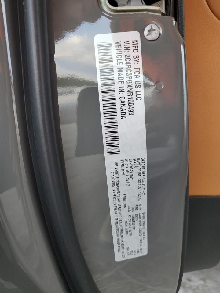2022 CHRYSLER PACIFICA PINNACLE VIN:2C4RC3PGXNR100493