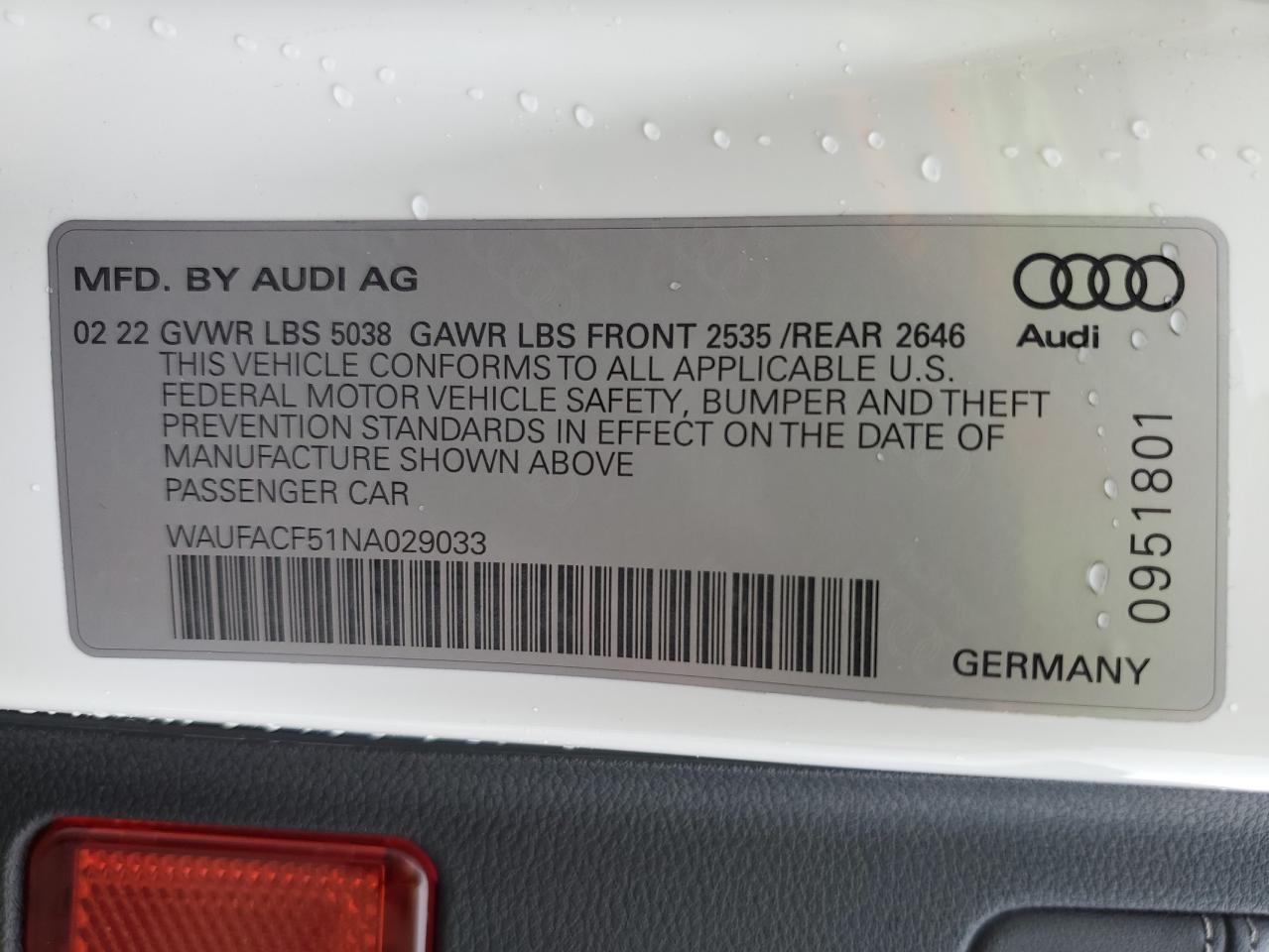 2022 AUDI A5 PREMIUM PLUS 45 VIN:WAUFACF51NA029033