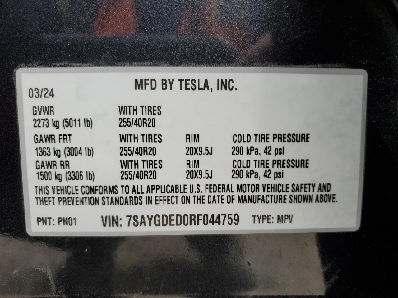 2024 TESLA MODEL Y  VIN:7SAYGDED0RF044759