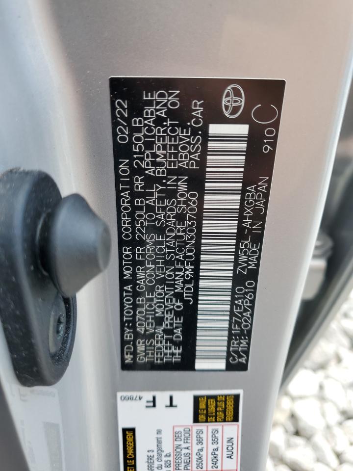 2022 TOYOTA PRIUS LE VIN:JTDL9MFU0N3037060