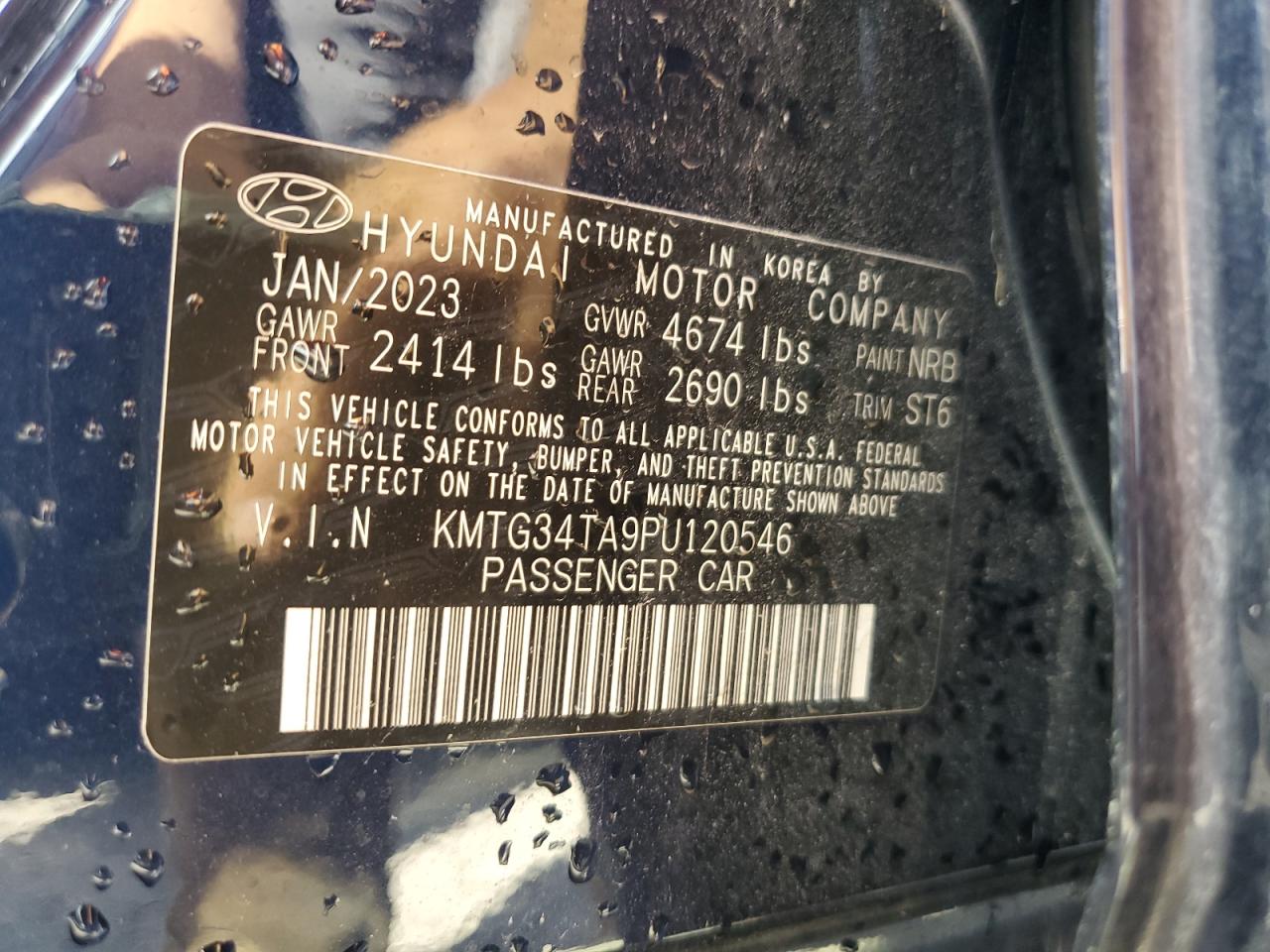 2023 GENESIS G70 BASE VIN:KMTG34TA9PU120546