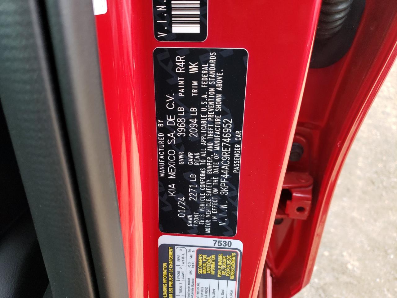 2024 KIA FORTE GT VIN:3KPF44AC9RE746952