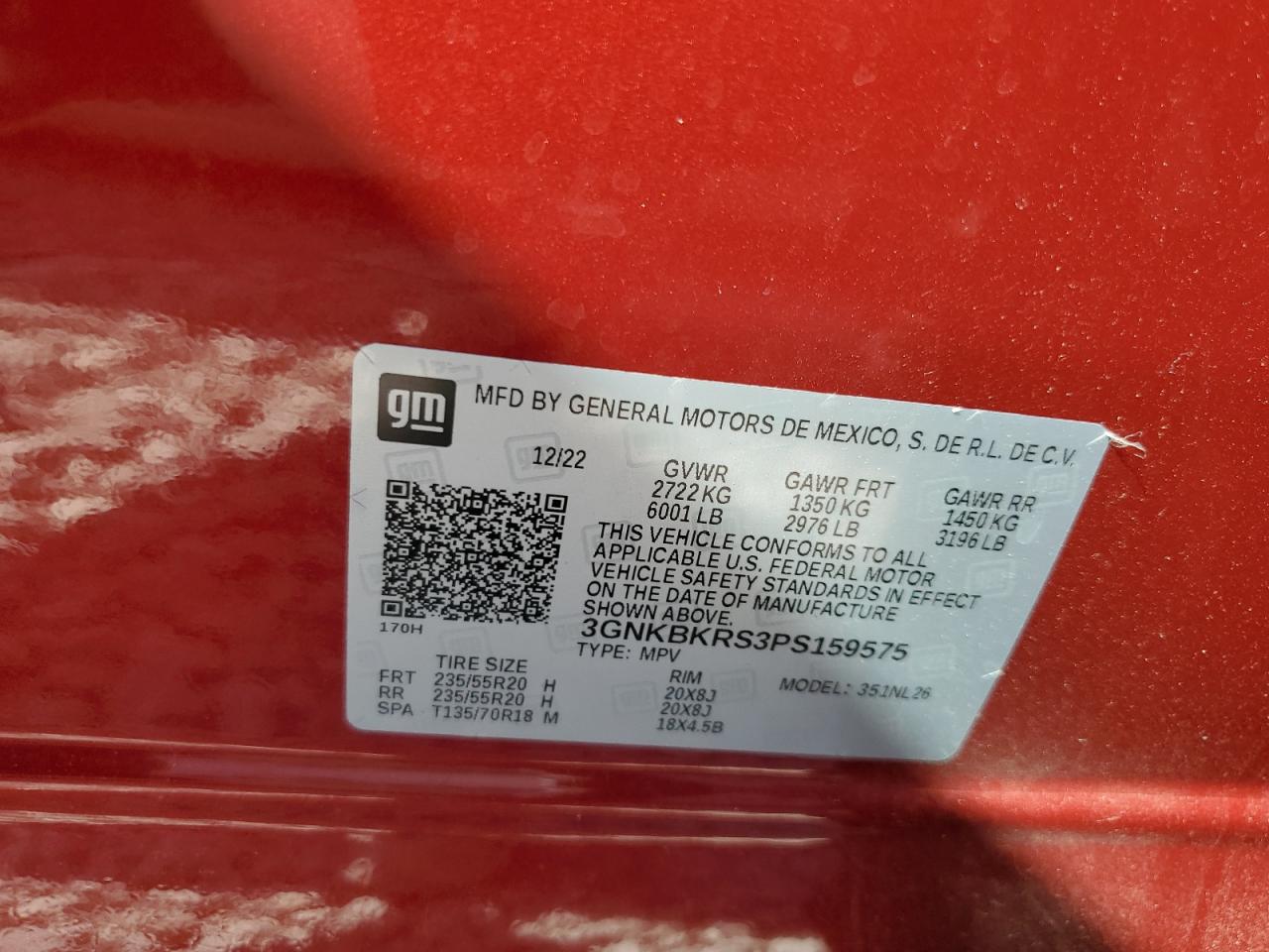 2023 CHEVROLET BLAZER RS VIN:3GNKBKRS3PS159575