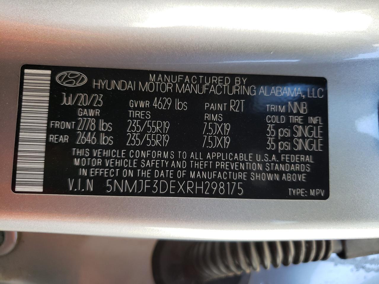 2024 HYUNDAI TUCSON SEL VIN:5NMJF3DEXRH298175