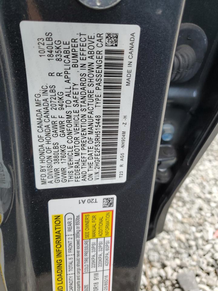 2024 HONDA CIVIC SPORT VIN:2HGFE2F53RH515448