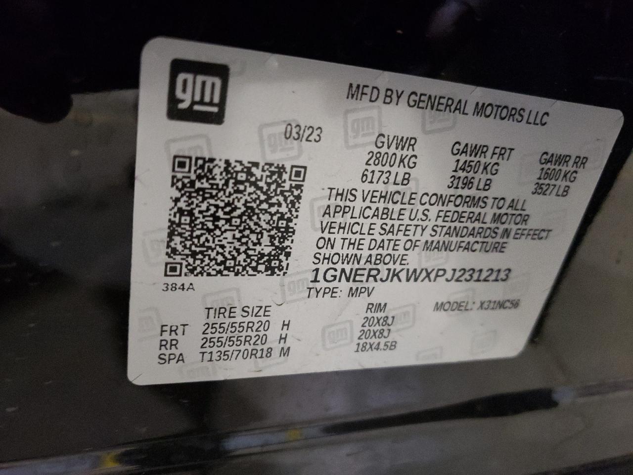 2023 CHEVROLET TRAVERSE RS VIN:1GNERJKWXPJ231213