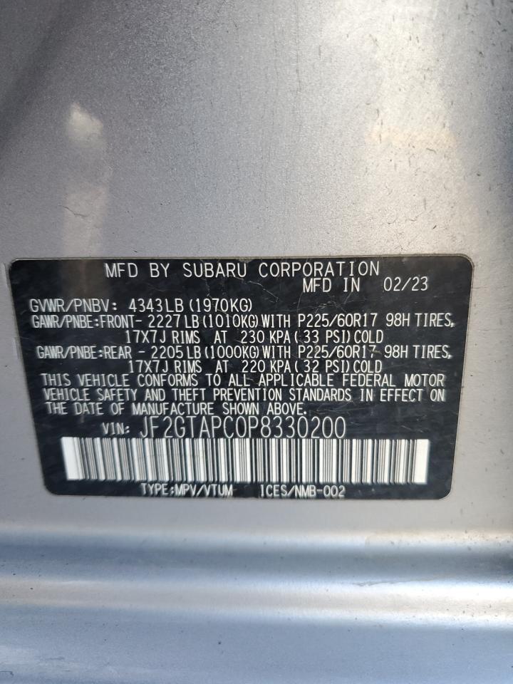 2023 SUBARU CROSSTREK PREMIUM VIN:JF2GTAPC0P8330200