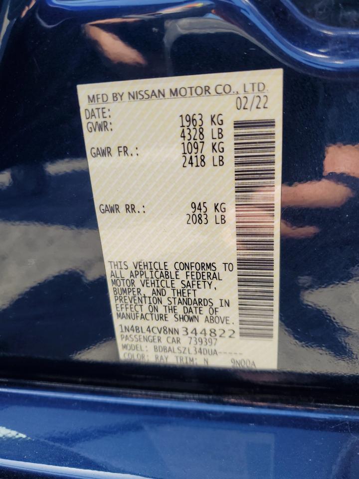 2022 NISSAN ALTIMA SR VIN:1N4BL4CV8NN344822