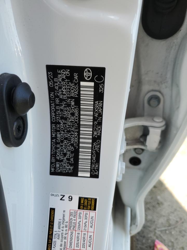 2023 TOYOTA COROLLA LE VIN:JTDBCMFE1PJ008851