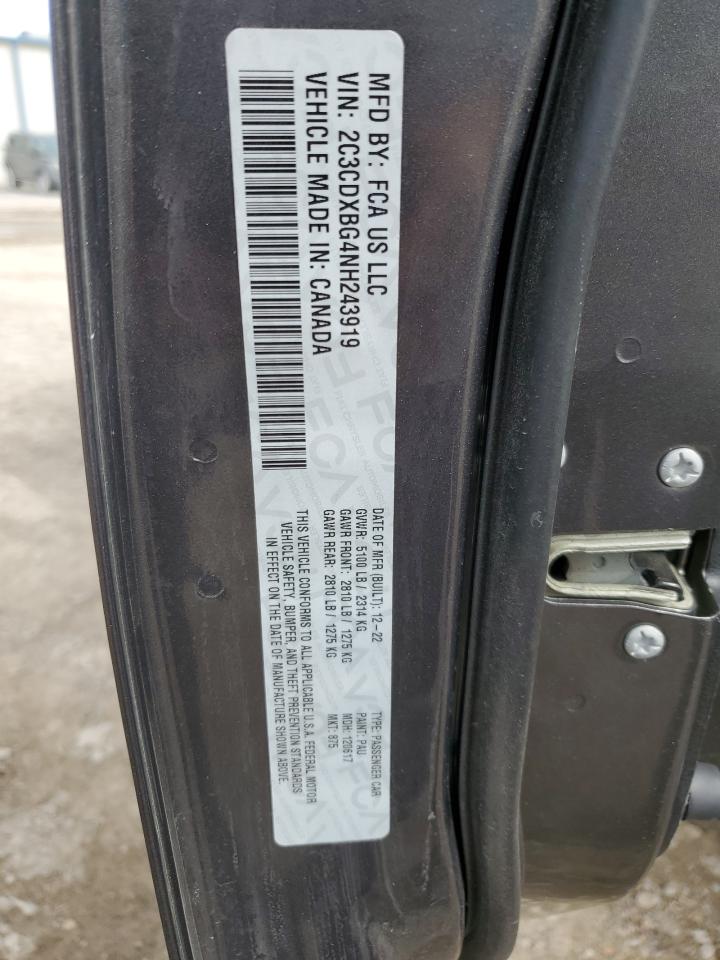 2022 DODGE CHARGER SXT VIN:2C3CDXBG4NH243919