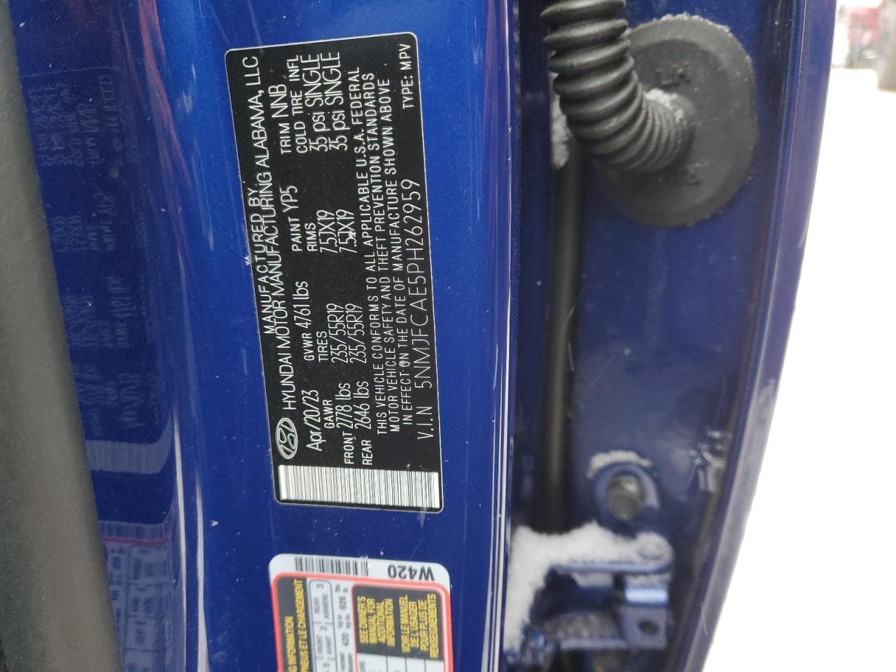 2023 HYUNDAI TUCSON SEL VIN:5NMJFCAE5PH262959