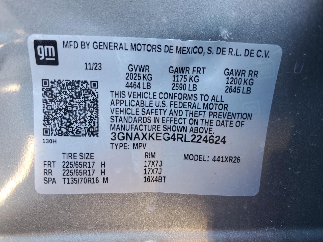 2024 CHEVROLET EQUINOX LT VIN:3GNAXKEG4RL224624