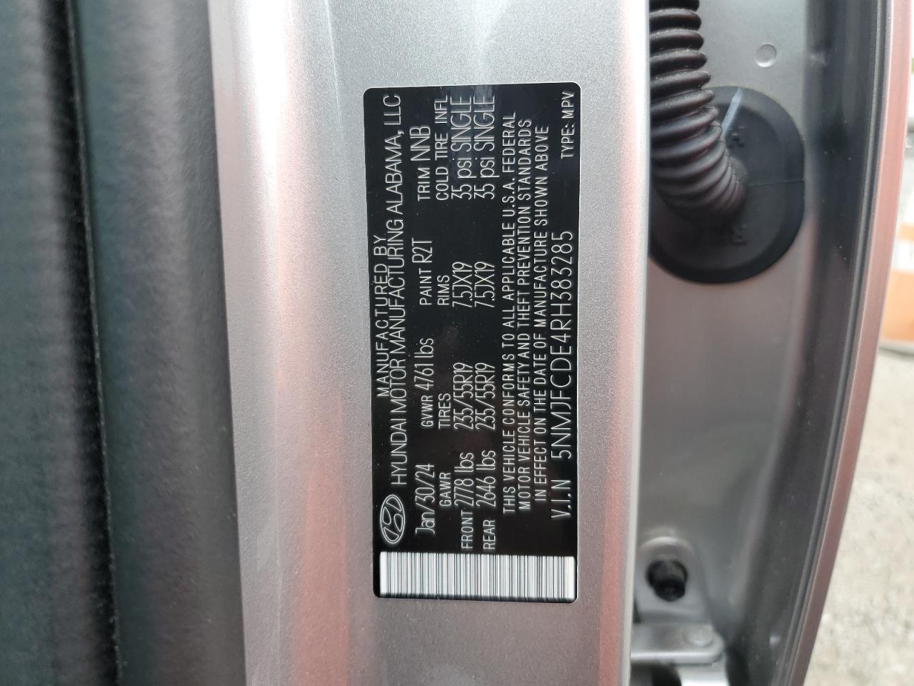 2024 HYUNDAI TUCSON SEL VIN:5NMJFCDE4RH383285