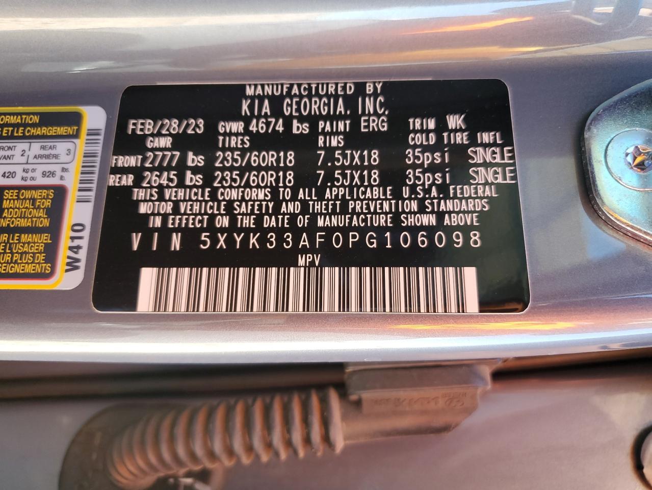 2023 KIA SPORTAGE EX VIN:5XYK33AF0PG106098