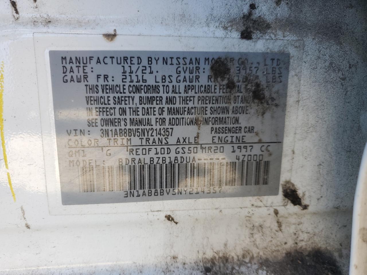 2022 NISSAN SENTRA S VIN:2HGFA1F50AH573818