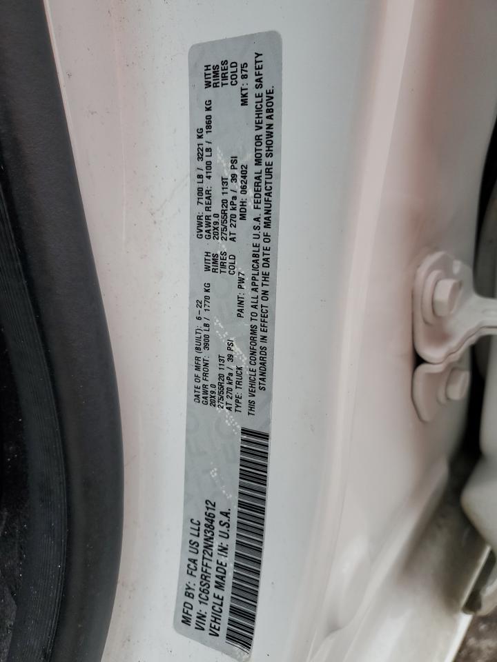 2022 RAM 1500 BIG HORN/LONE STAR VIN:1C6SRFFT2NN384612