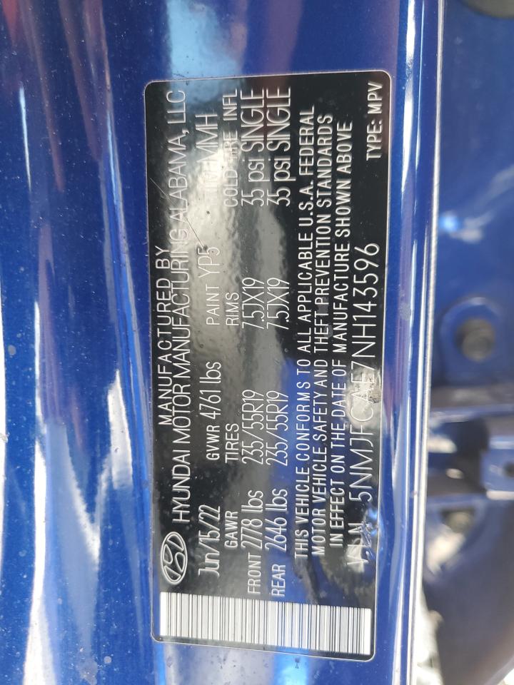 2022 HYUNDAI TUCSON SEL VIN:5NMJFCAE7NH143596