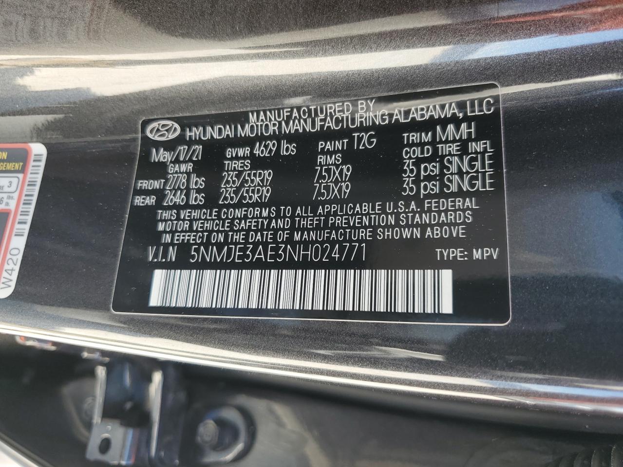 2022 HYUNDAI TUCSON LIMITED VIN:5NMJE3AE3NH024771