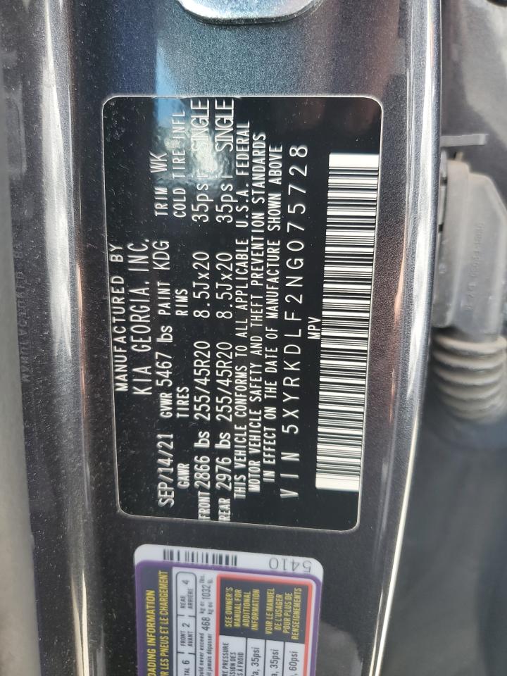 2022 KIA SORENTO SX VIN:5XYRKDLF2NG075728