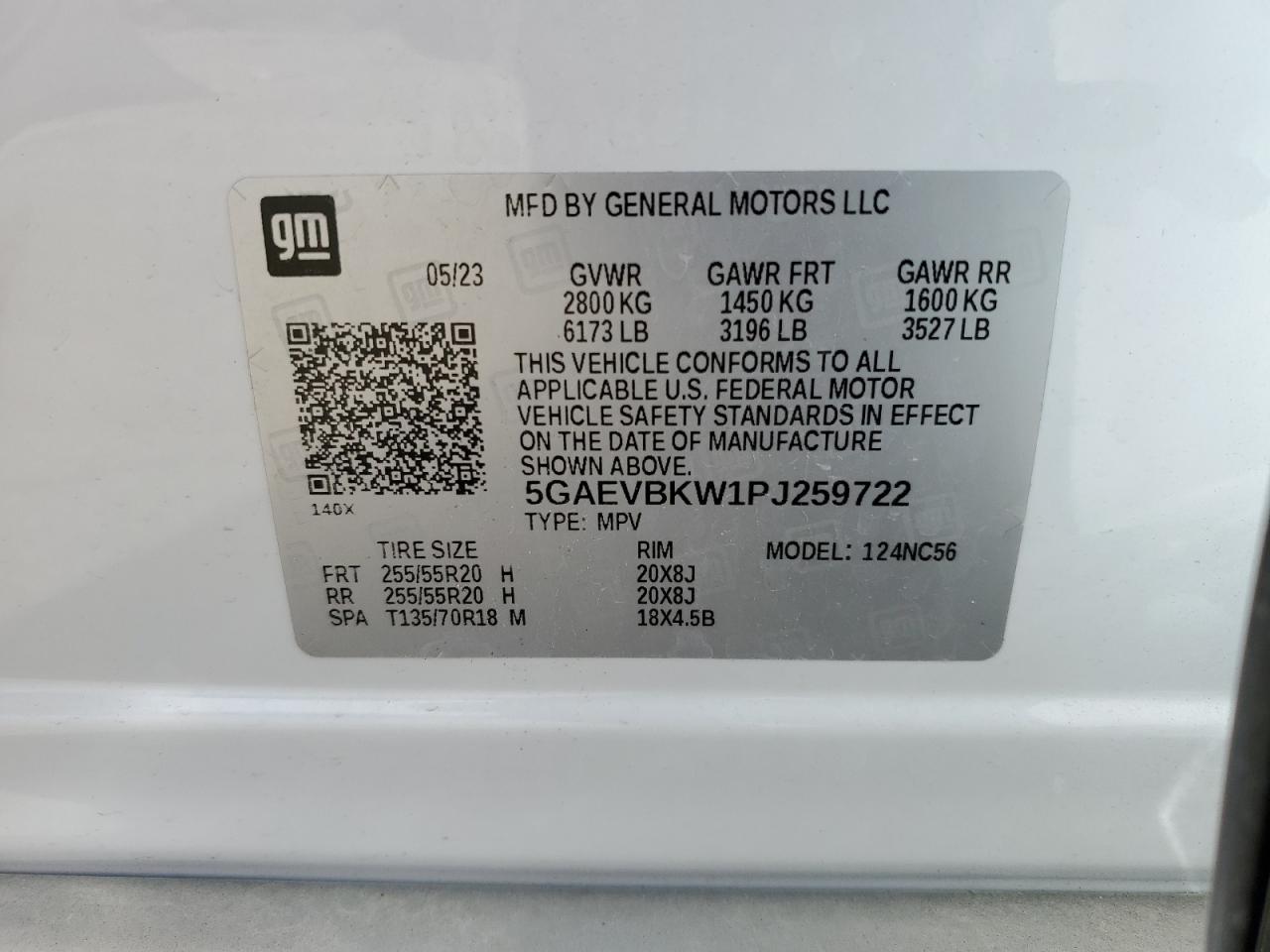 2023 BUICK ENCLAVE PREMIUM VIN:5GAEVBKW1PJ259722