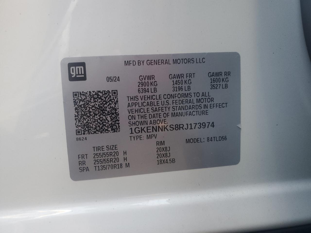 2024 GMC ACADIA UPLEVEL VIN:1GKENNKS8RJ173974
