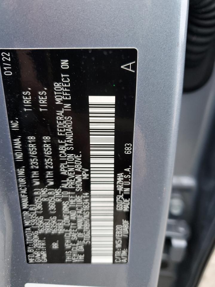 2022 TOYOTA HIGHLANDER XLE VIN:5TDGZRBH7NS183414