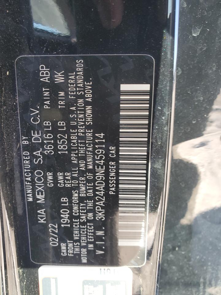 2022 KIA RIO LX VIN:3KPA24AD9NE459114