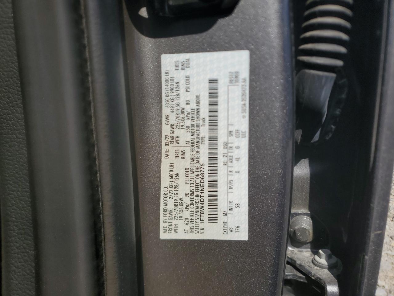 2022 FORD F450 SUPER DUTY VIN:1FT8W4DT1NED68775