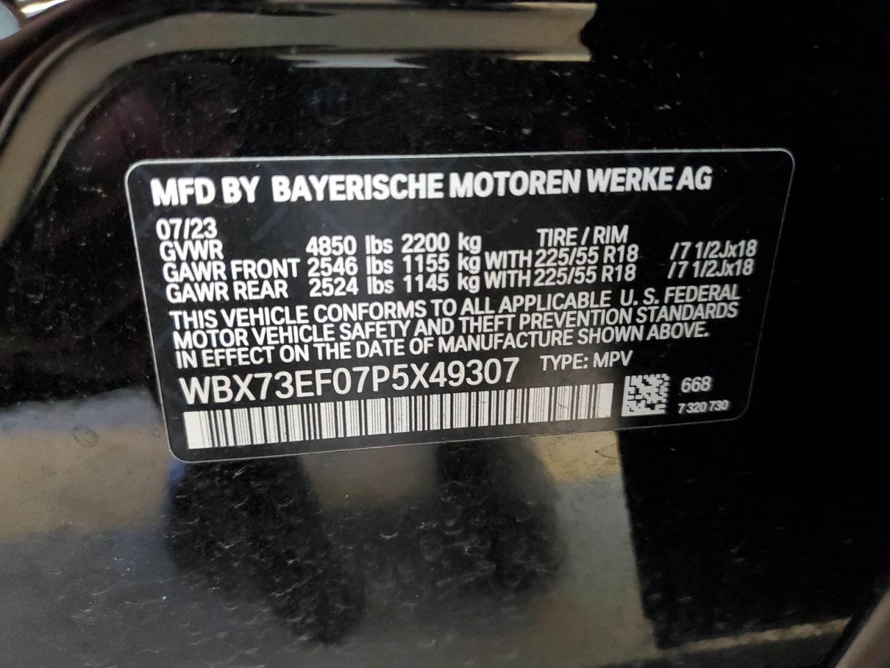 2023 BMW X1 XDRIVE28I VIN:WBX73EF07P5X49307