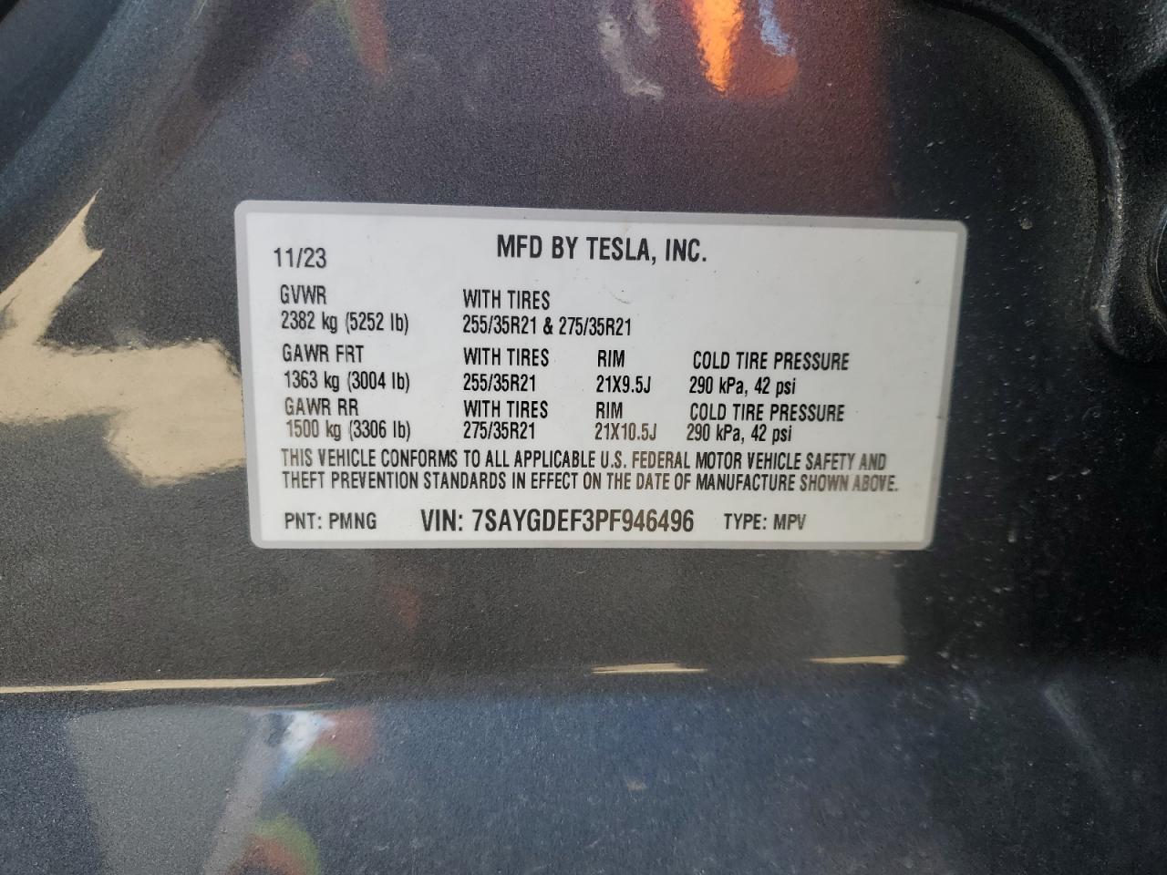 2023 TESLA MODEL Y  VIN:7SAYGDEF3PF946496