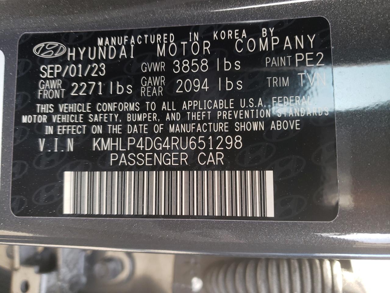 2024 HYUNDAI ELANTRA LIMITED VIN:KMHLP4DG4RU651298