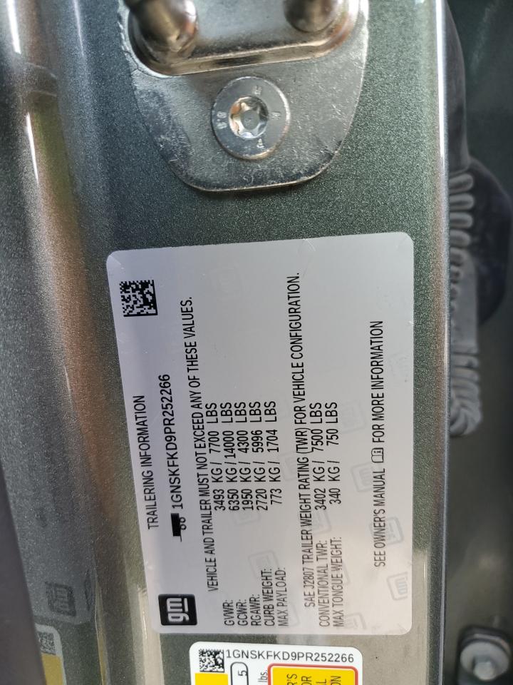 2023 CHEVROLET SUBURBAN K1500 PREMIER VIN:1GNSKFKD9PR252266