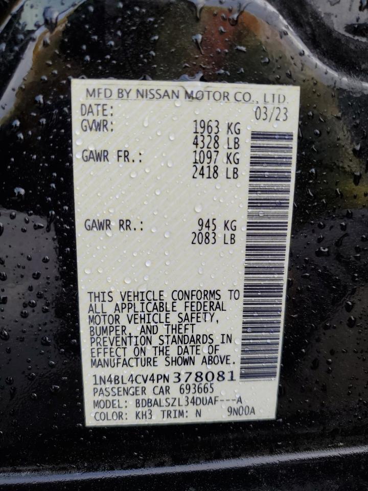 2023 NISSAN ALTIMA SR VIN:1N4BL4CV4PN378081