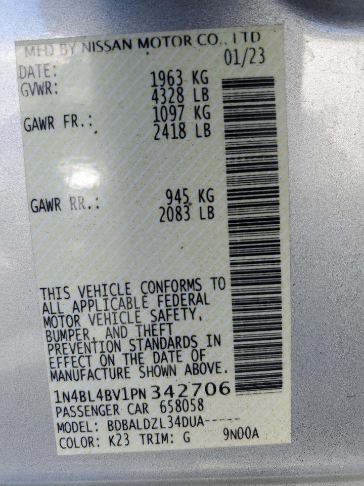 2023 NISSAN ALTIMA S VIN:1N4BL4BV1PN342706