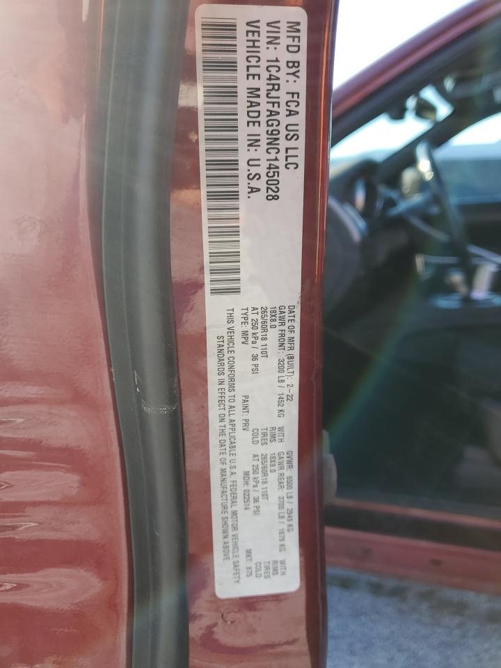 2022 JEEP GRAND CHEROKEE LAREDO E VIN:1C4RJFAG9NC145028