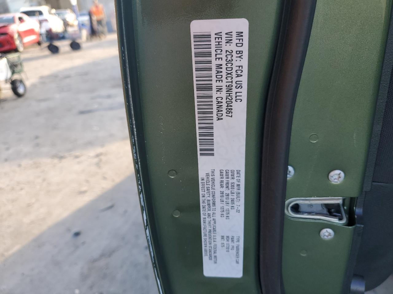 2022 DODGE CHARGER R/T VIN:2C3CDXCT9NH204867