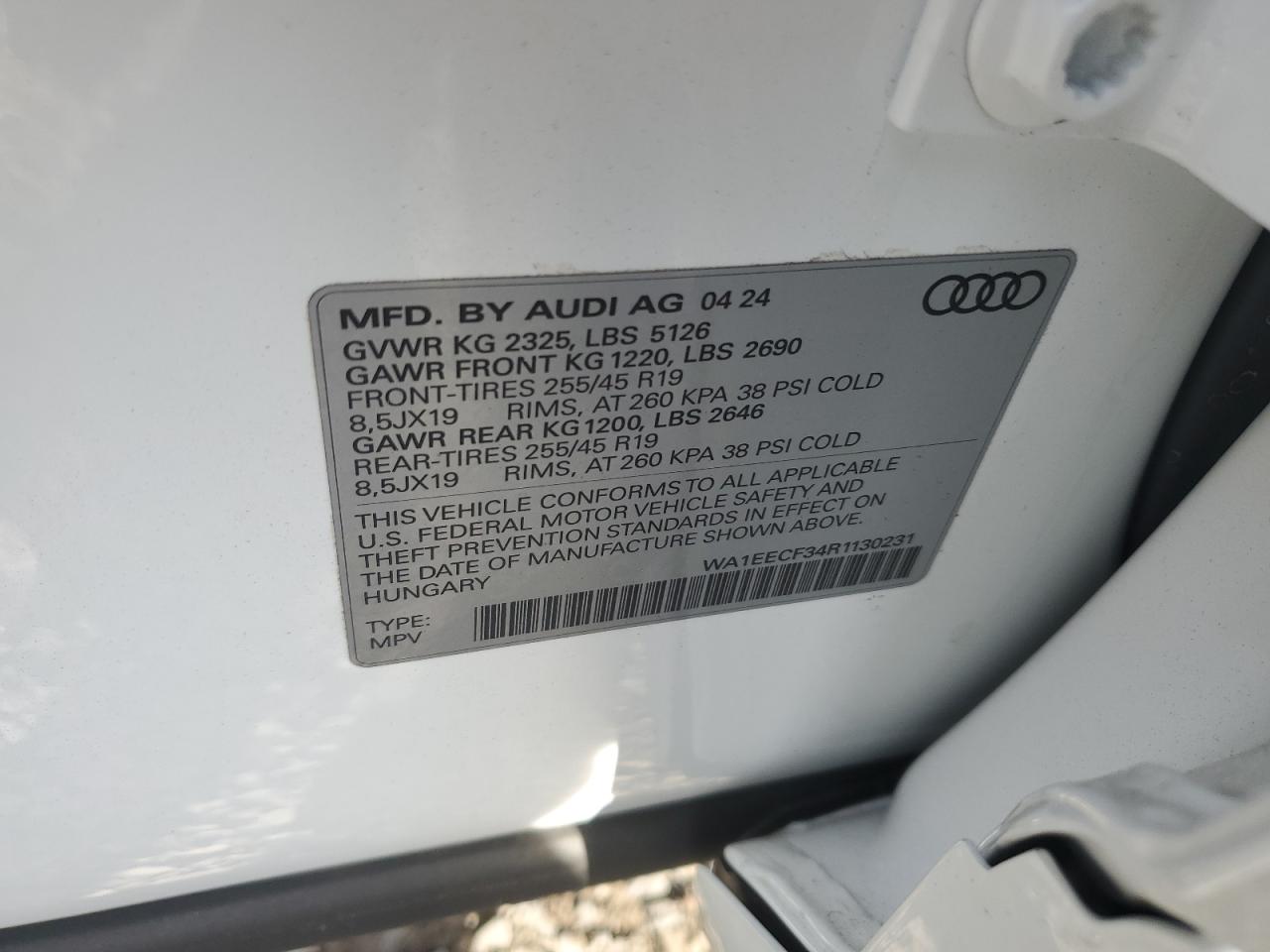 2024 AUDI Q3 PREMIUM PLUS S LINE 45 VIN:WA1EECF34R1130231