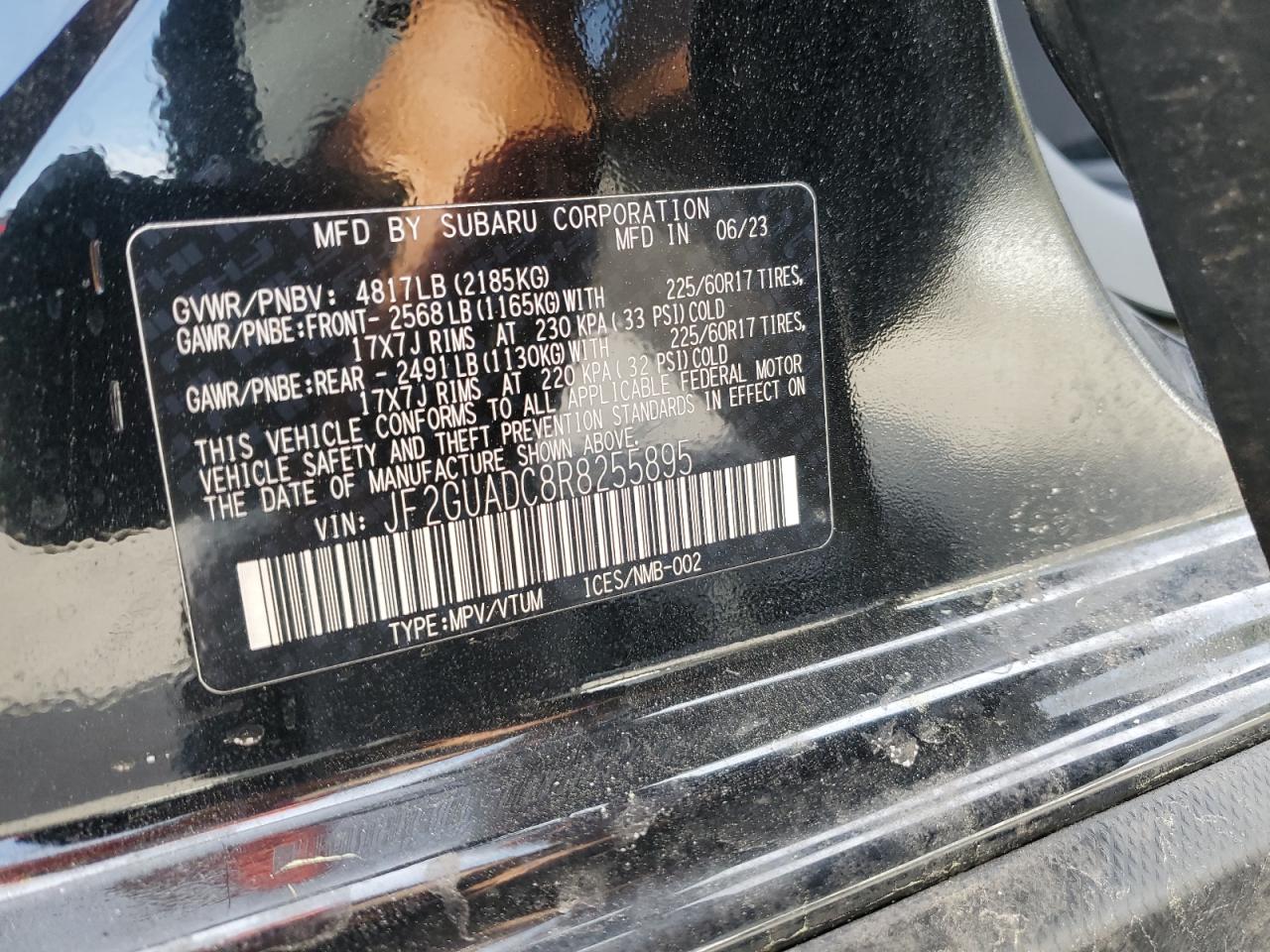 2024 SUBARU CROSSTREK PREMIUM VIN:JF2GUADC8R8255895