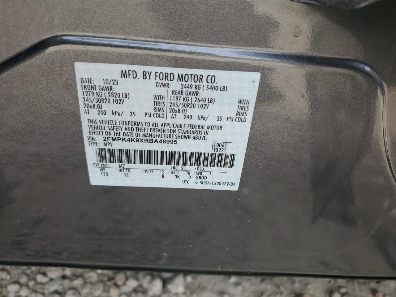 2024 FORD EDGE TITANIUM VIN:2FMPK4K9XRBA48995