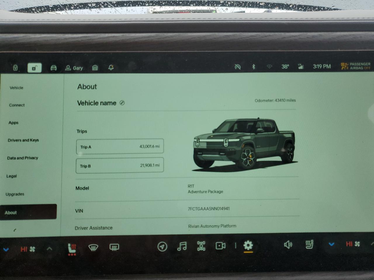 2022 RIVIAN R1T ADVENTURE VIN:7FCTGAAA5NN014941