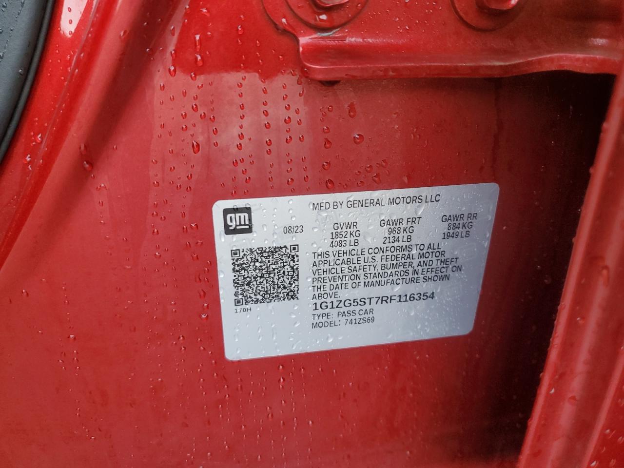 2024 CHEVROLET MALIBU RS VIN:1G1ZG5ST7RF116354